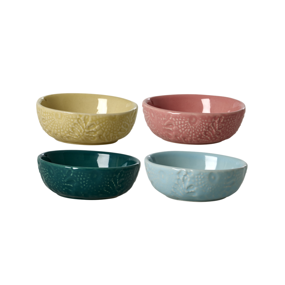 Small Embossed Stoneware Dipping Bowls By Rice DK Vibrant Home